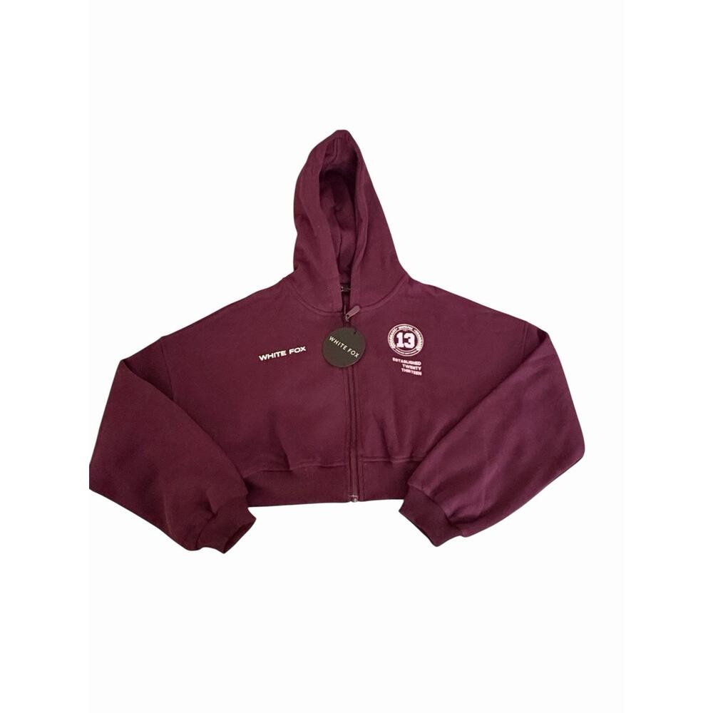 White FOX Love For The Game‎ Cropped Hoodie Sweatshirt Plum Purple Sz M/L NWT